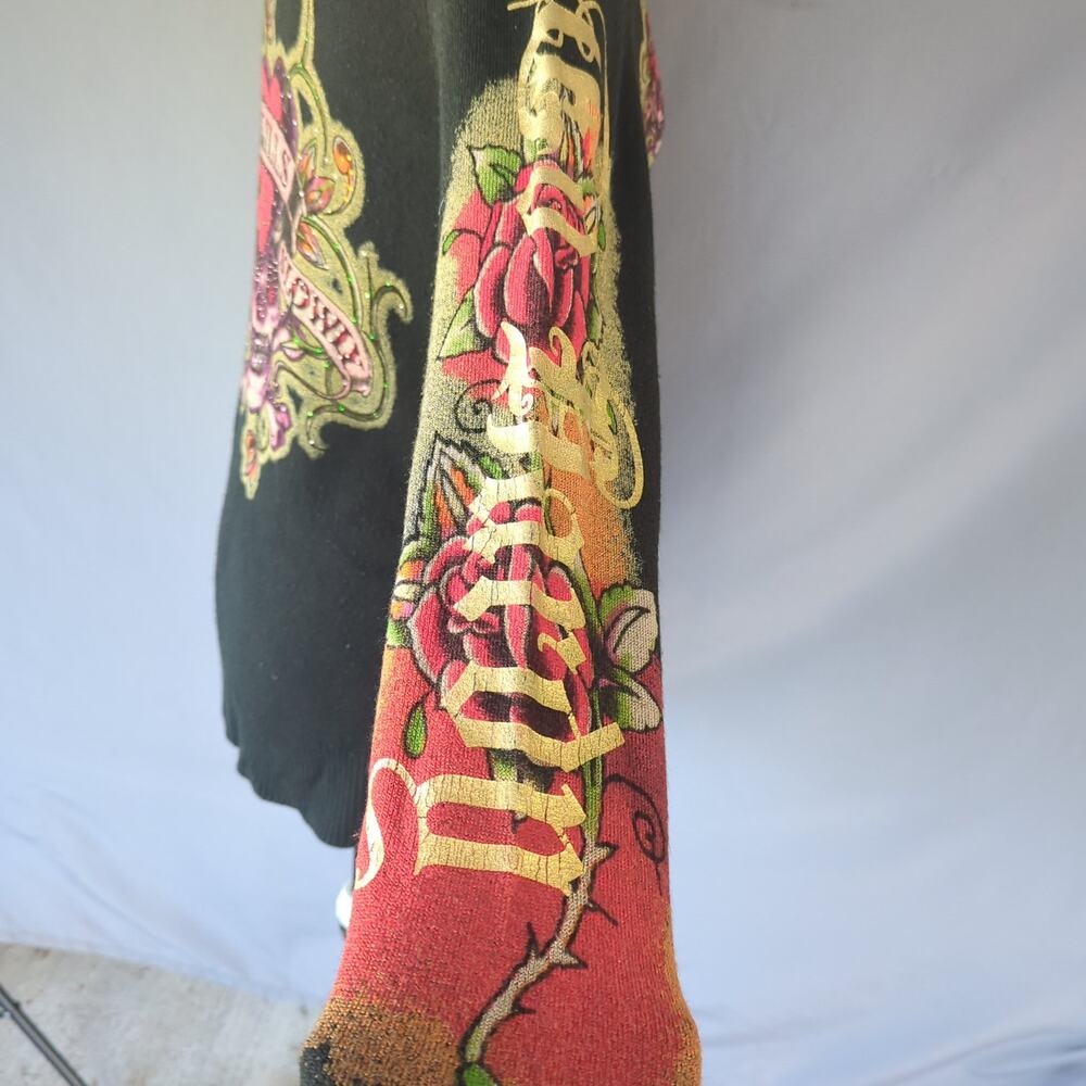 Ed Hardy Love Kills Slowly Knit Zip Hoodie Women's Large Rhinestone Collectible - Picture 4 of 8